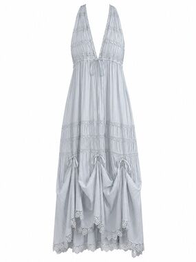 NWT Free People Sunflower Afternoon Bustle Midi Dress Medium Blue Halter